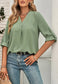 V Neck Button Cuff Sleeve Blouse
