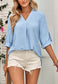 V Neck Button Cuff Sleeve Blouse