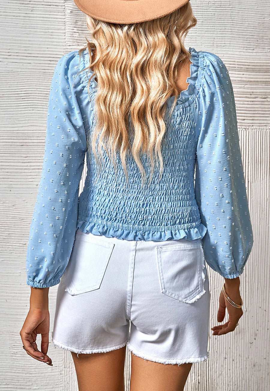Ruffle Square Neck Shirred Blouse