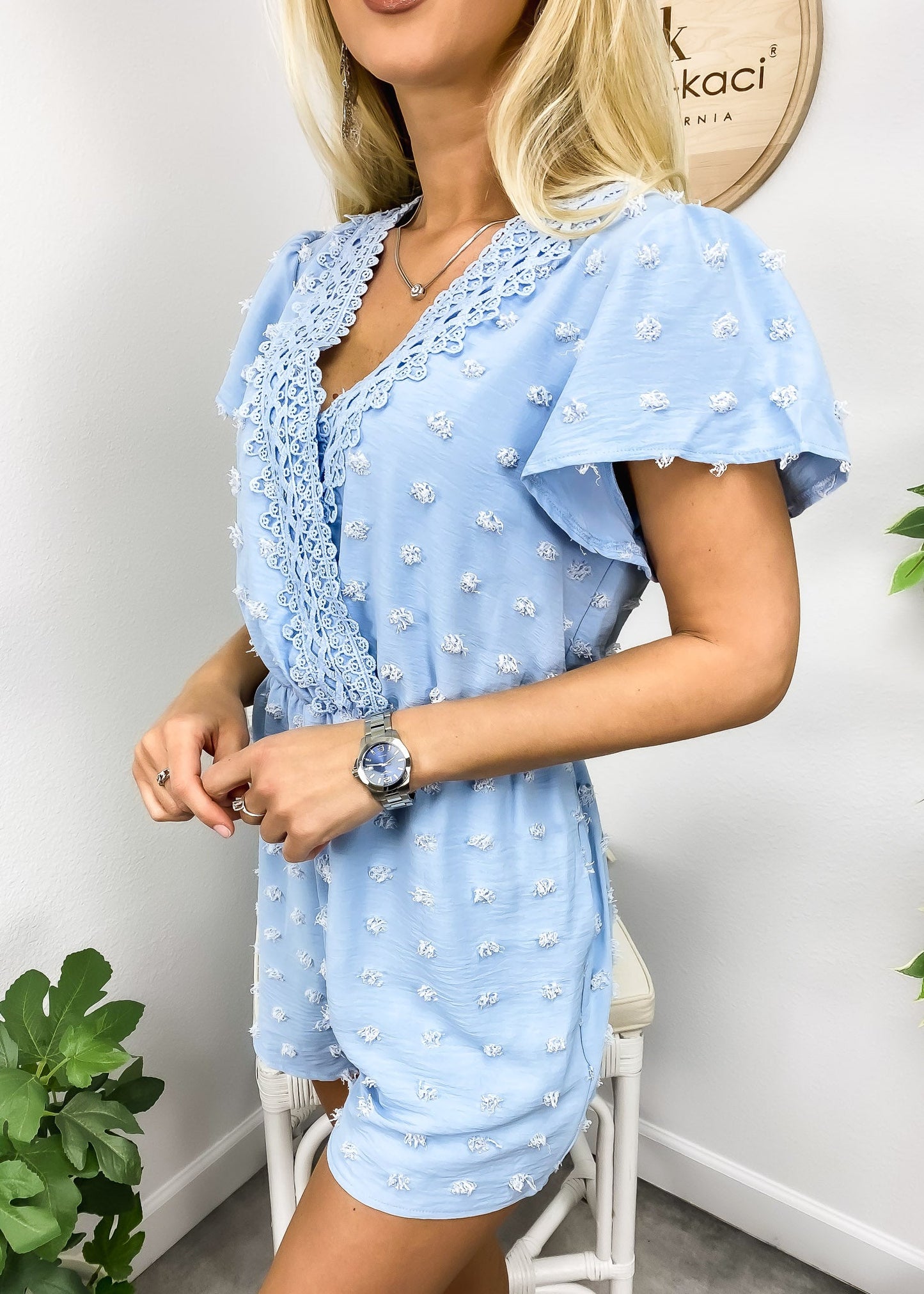 Lace Trim Flutter Sleeve Romper