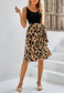 Two Tone Leopard Tie Waist Dress