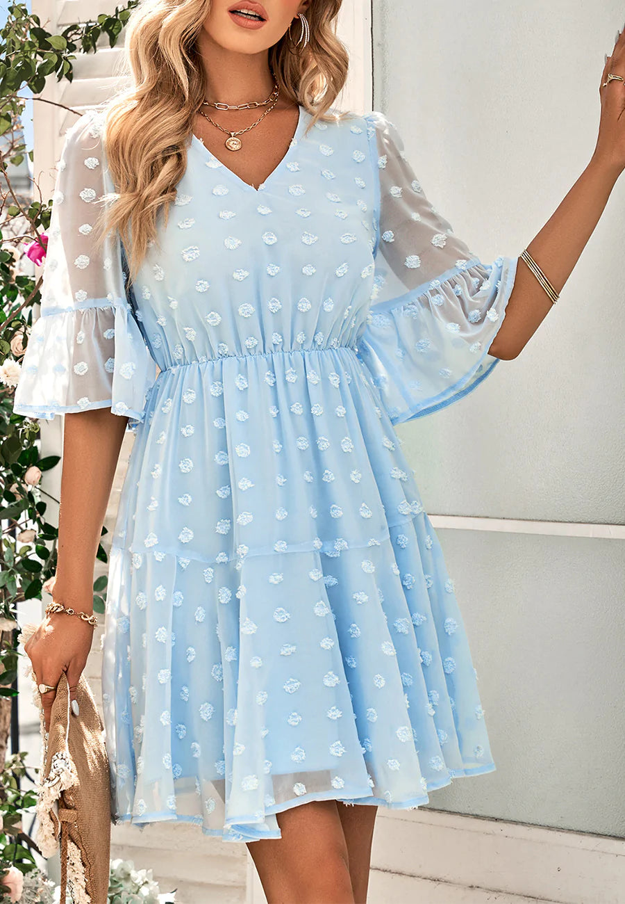 Clip Dot Sheer Sleeve Dress