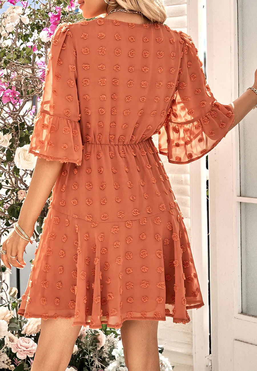 Clip Dot Sheer Sleeve Dress