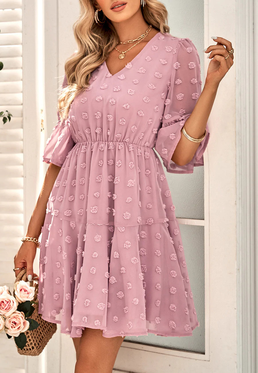 Clip Dot Sheer Sleeve Dress