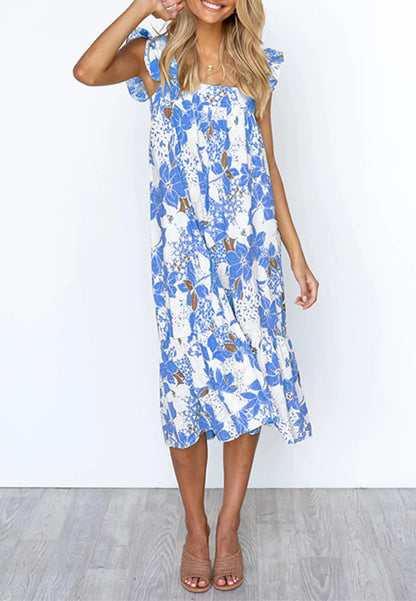 Ruffle Shoulder Floral Summer Dress