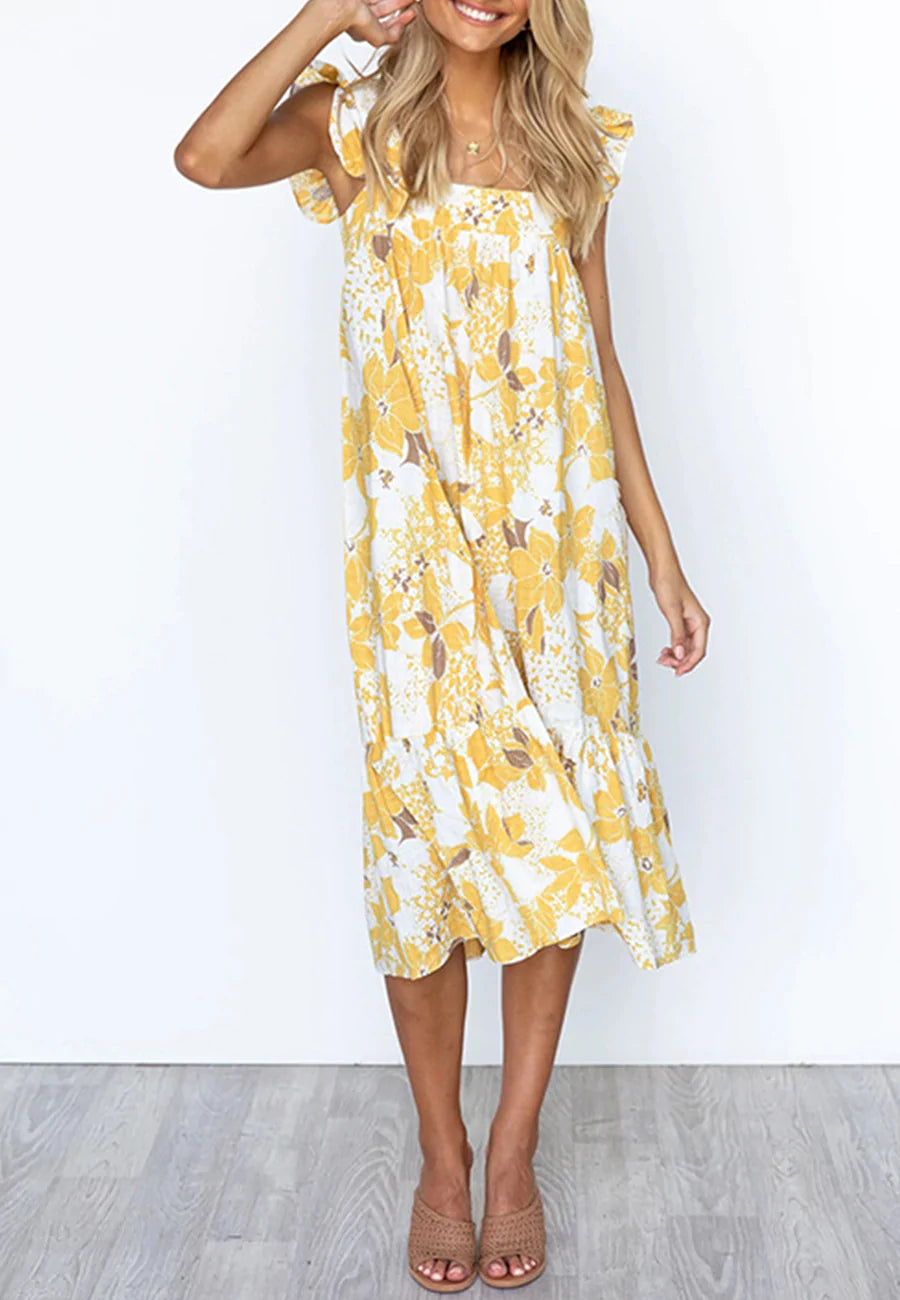 Ruffle Shoulder Floral Summer Dress