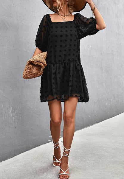 Puff Sleeve Swiss Dot Dress