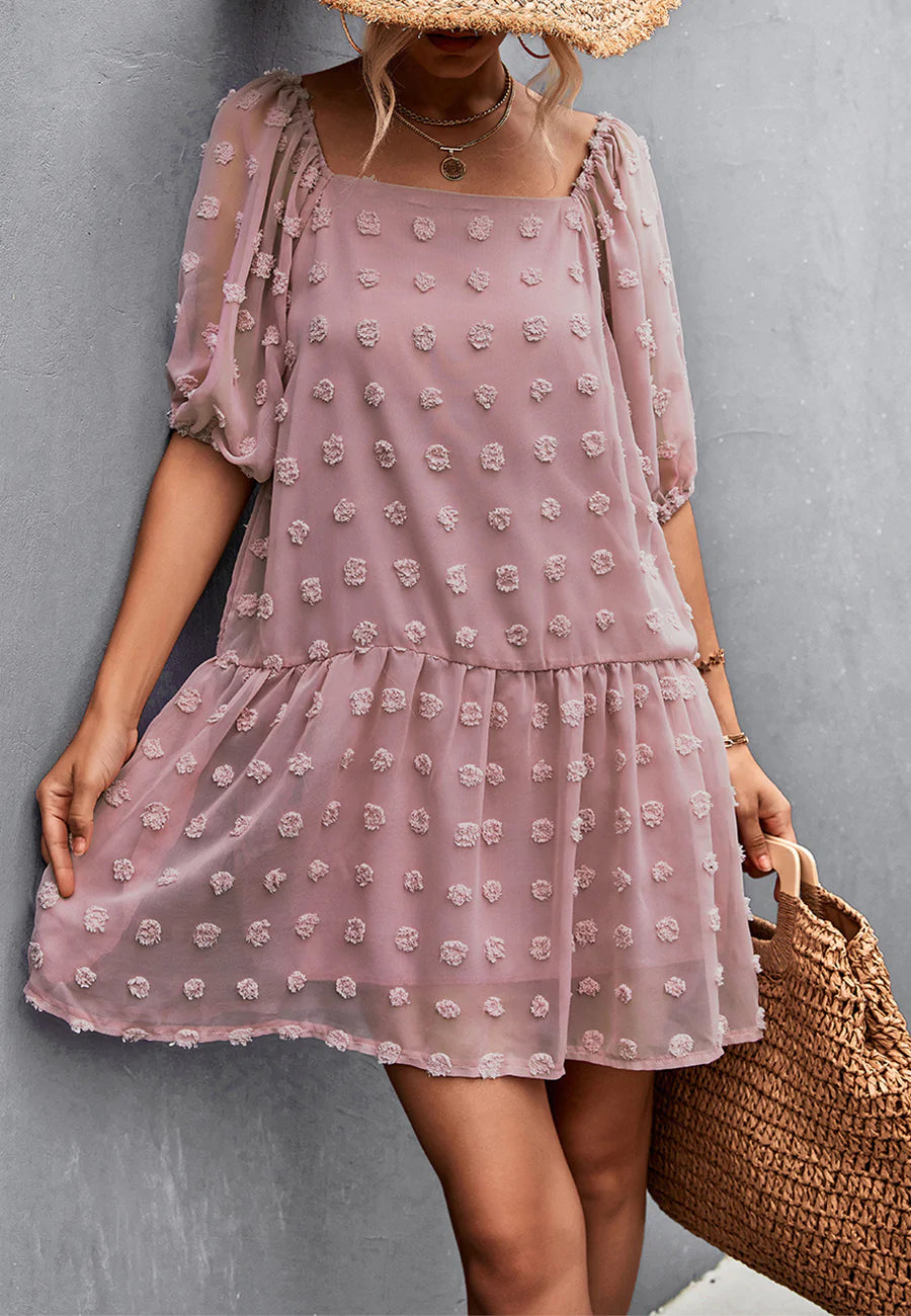 Puff Sleeve Swiss Dot Dress