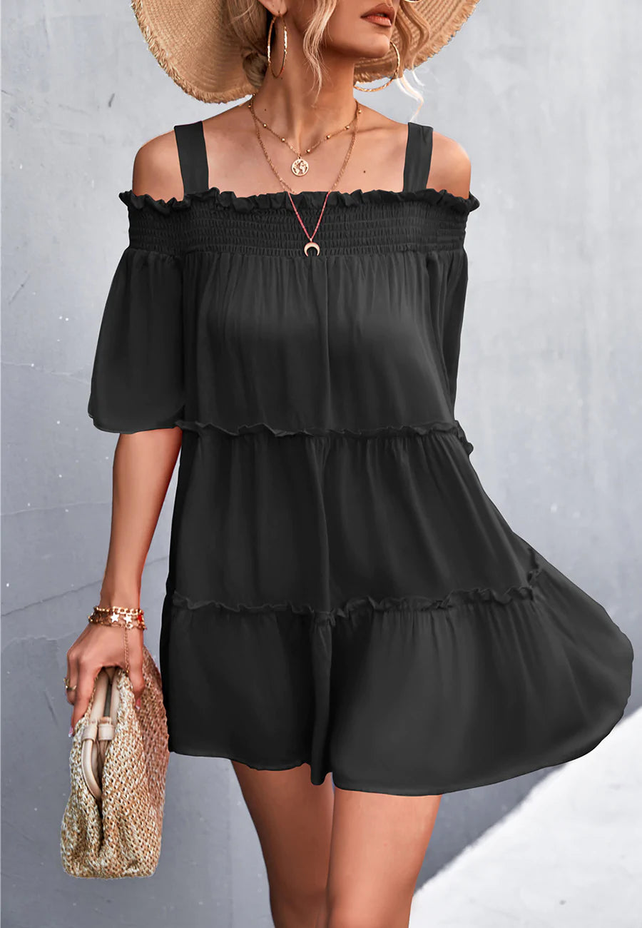 Solid Color Cold Shoulder Dress