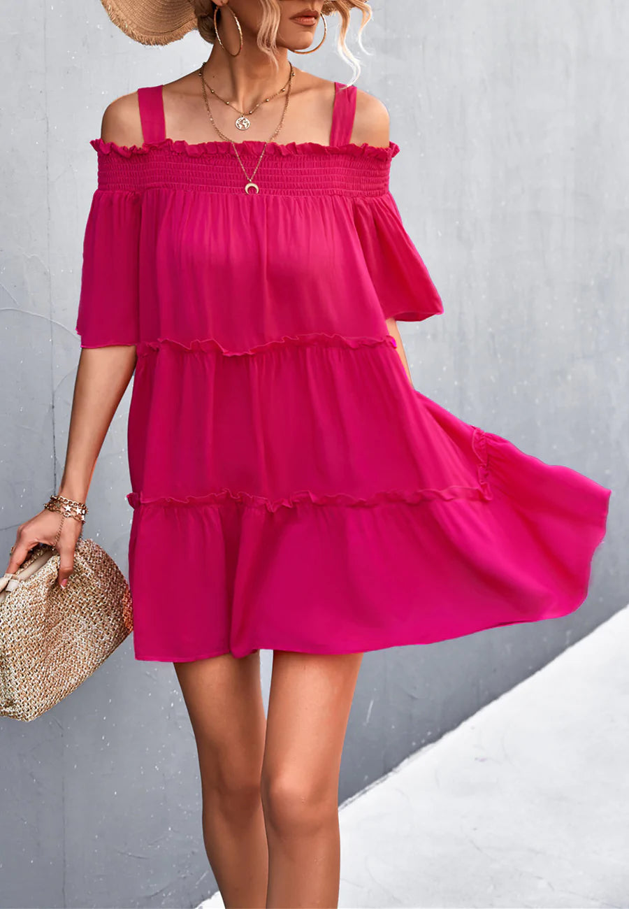 Solid Color Cold Shoulder Dress