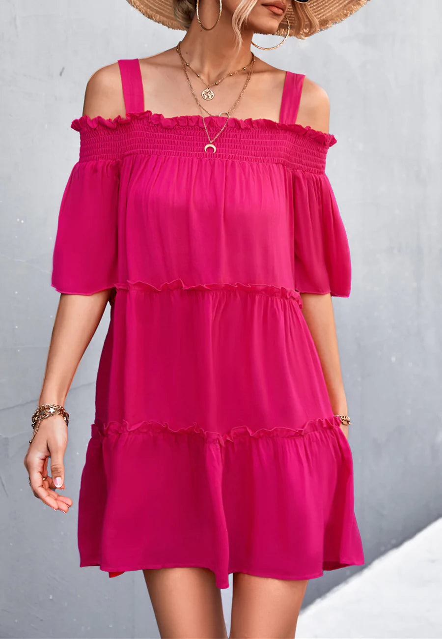 Solid Color Cold Shoulder Dress