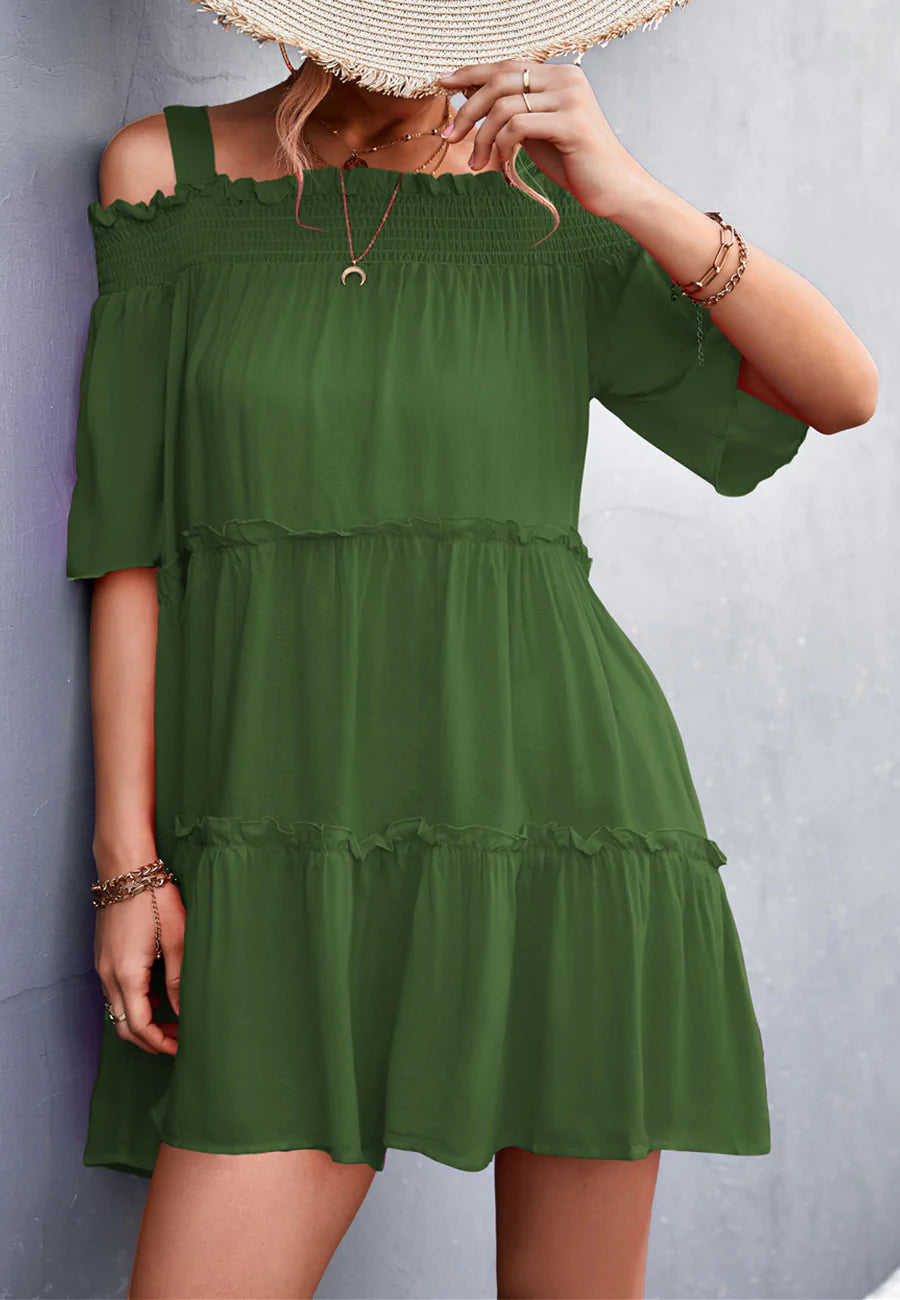 Solid Color Cold Shoulder Dress