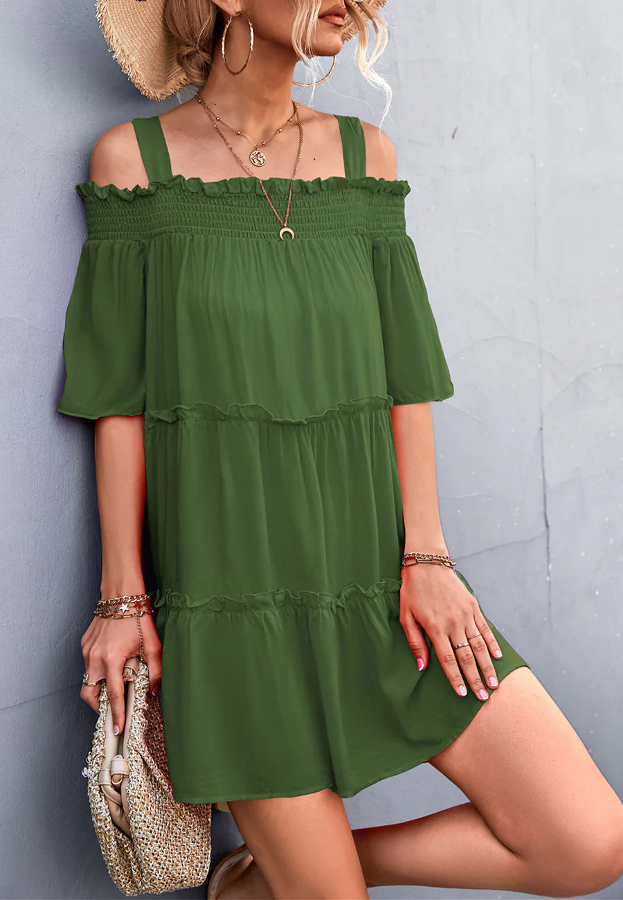 Solid Color Cold Shoulder Dress