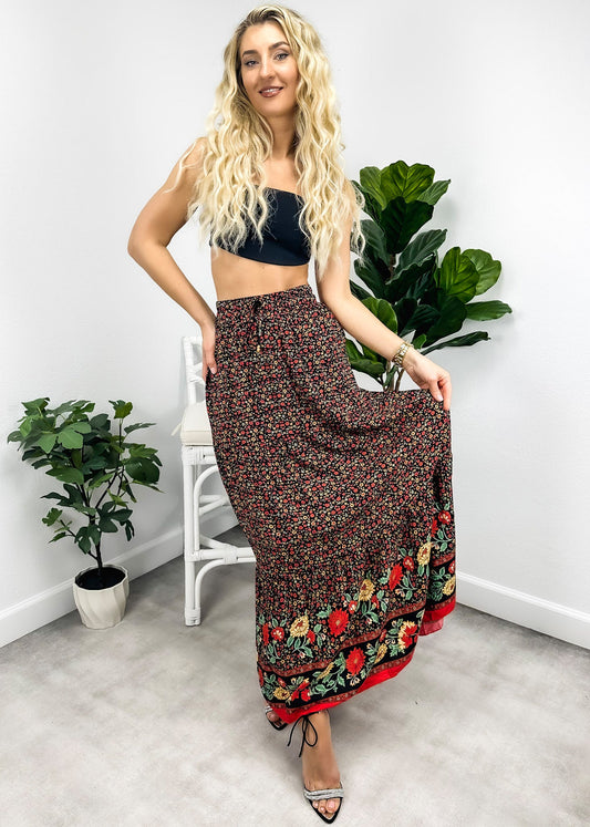 High Waist Bohemian Print Skirt