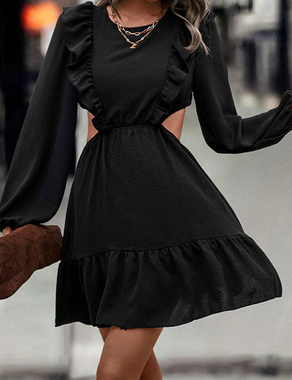 Ruffle Front Side Cutout Dress