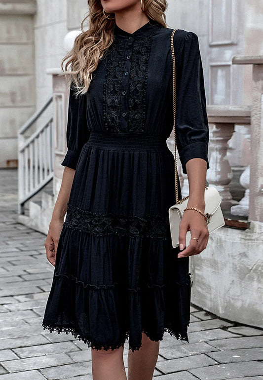 Button Front Lace Detail Dress