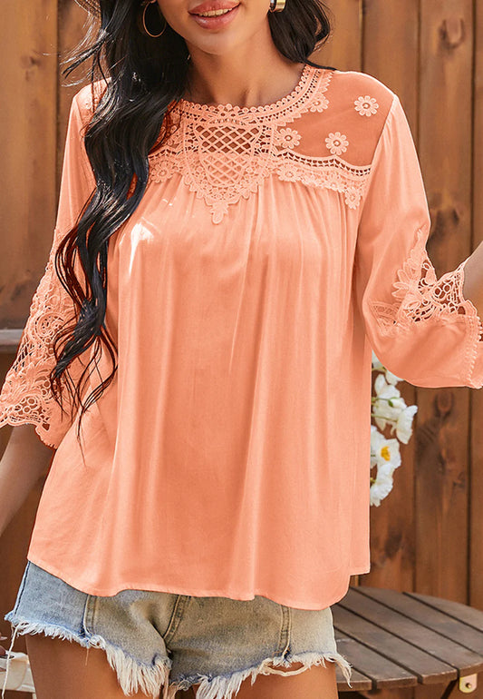 Floral Lace Detail Flowy Blouse
