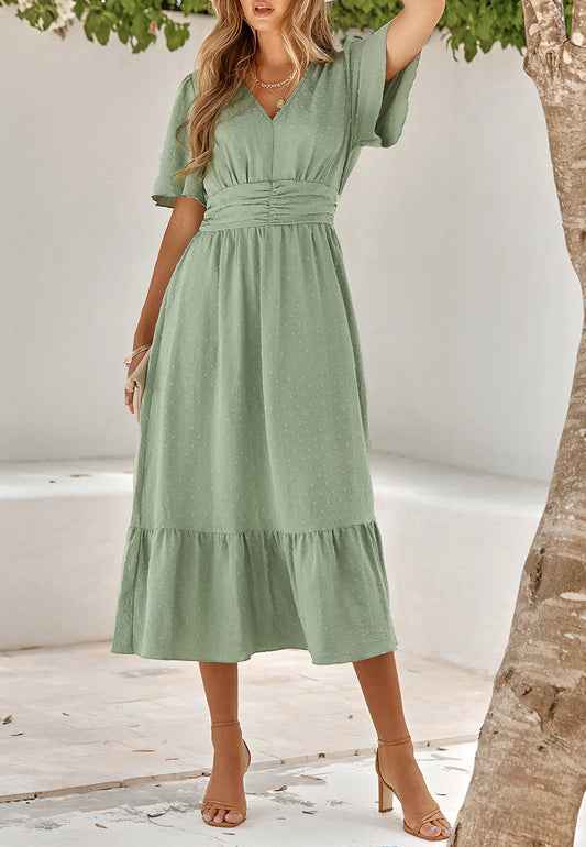 Swiss Dot Ruched Waist Dress