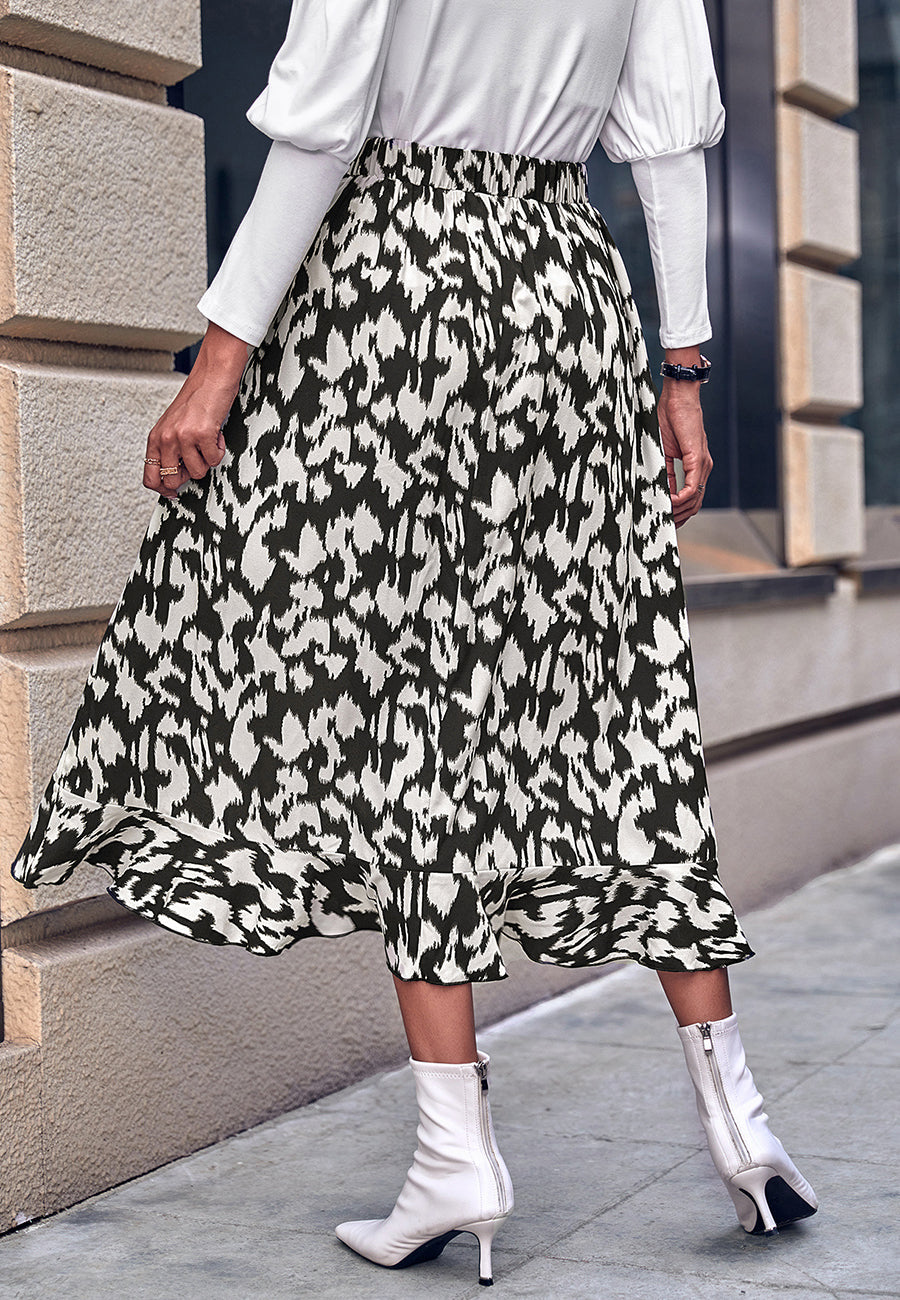 Abstract Print Asymmetrical Hem Skirt