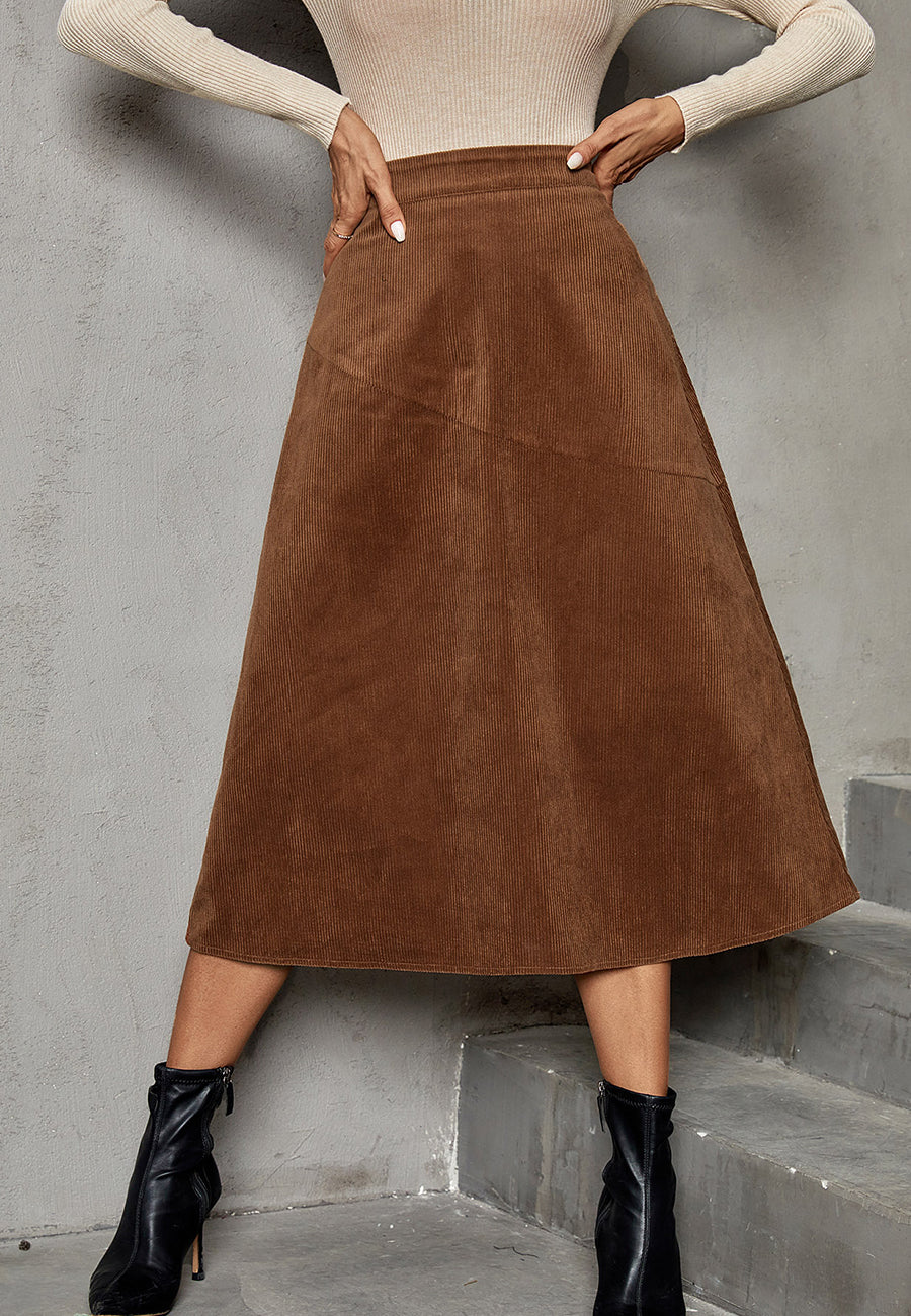 Solid Color Corduroy A-Line Skirt