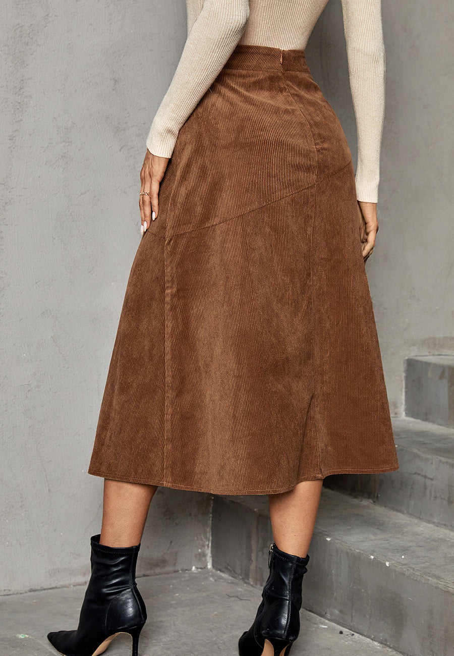 Solid Color Corduroy A-Line Skirt