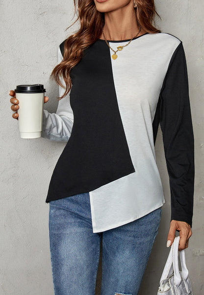 Asymmetrical Hem Color Block Shirt