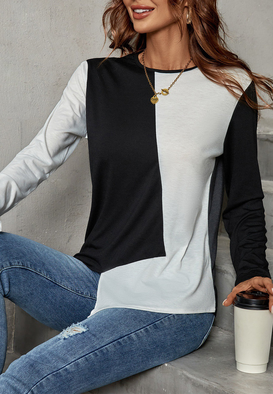 Asymmetrical Hem Color Block Shirt