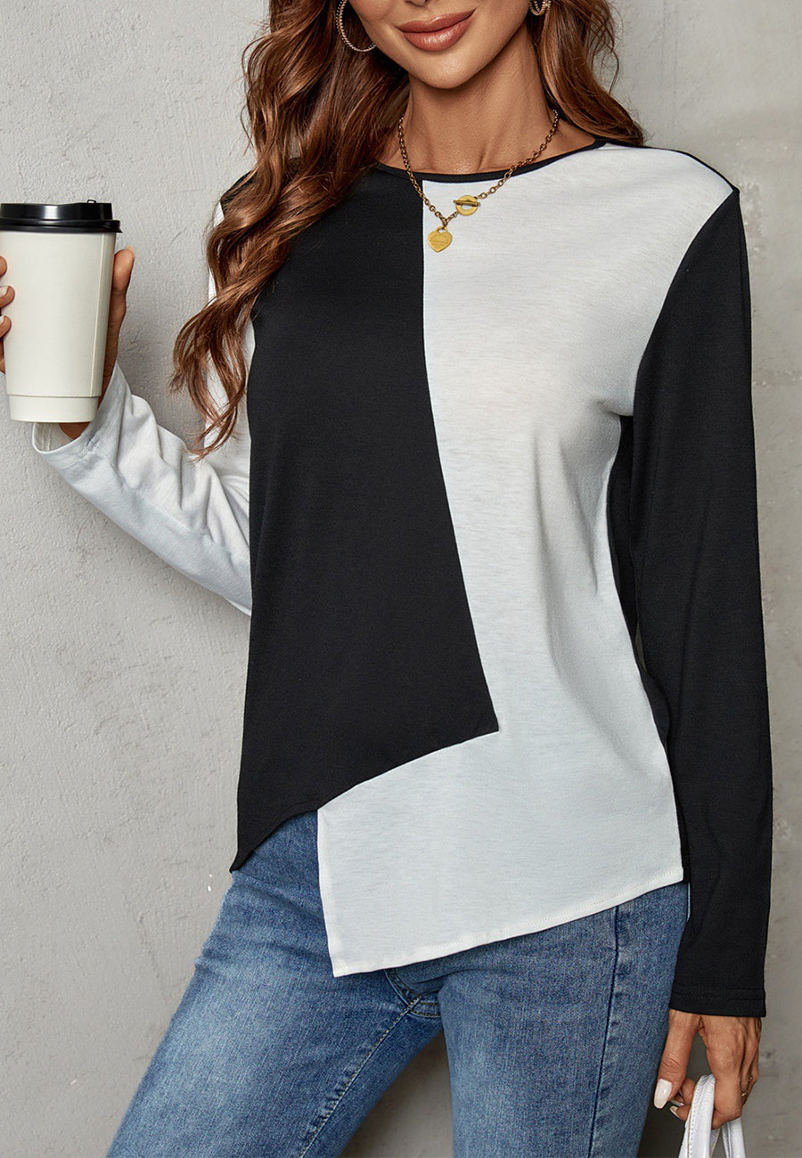 Asymmetrical Hem Color Block Shirt