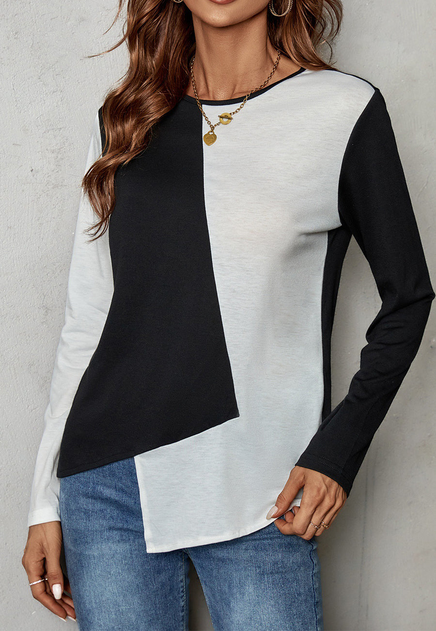 Asymmetrical Hem Color Block Shirt