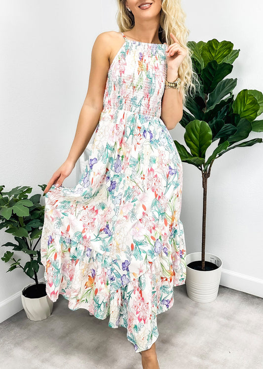 Multicolor Floral Print Halter Dress