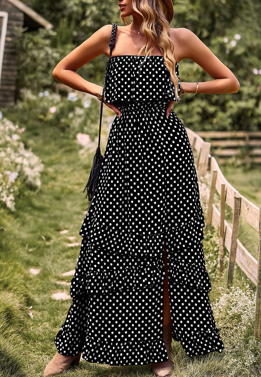 Polka Dot Ruffle Maxi Dress