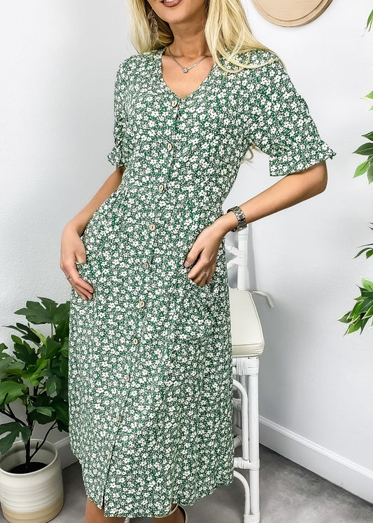 Button Down Puff Sleeve Dress