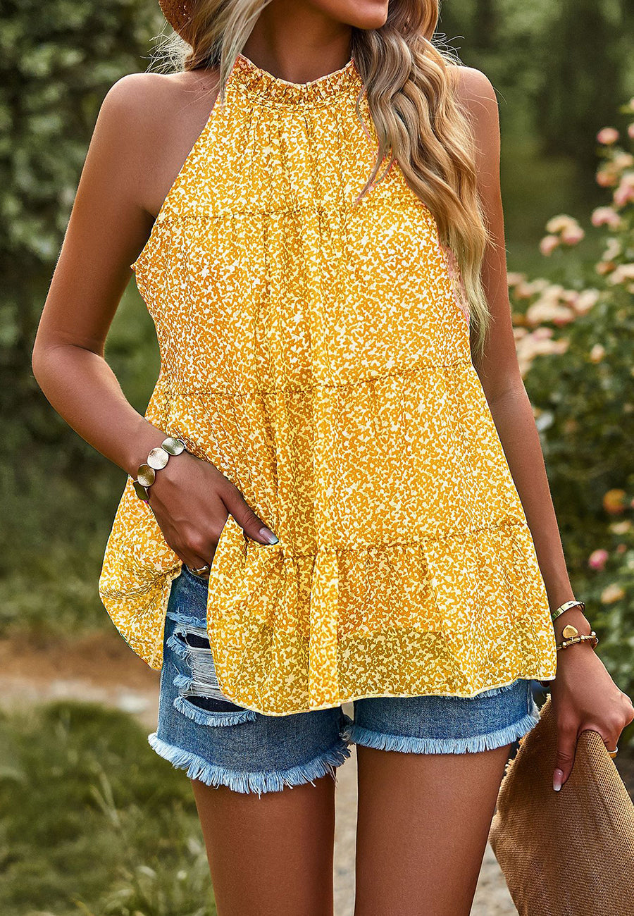 Floral Halter Tiered Blouse