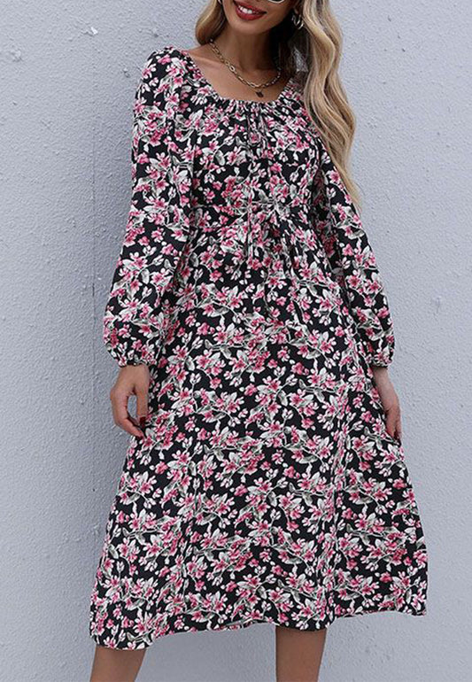 Square Neck Vintage Floral Dress