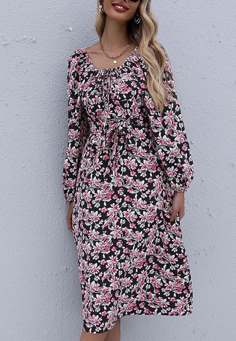 Square Neck Vintage Floral Dress