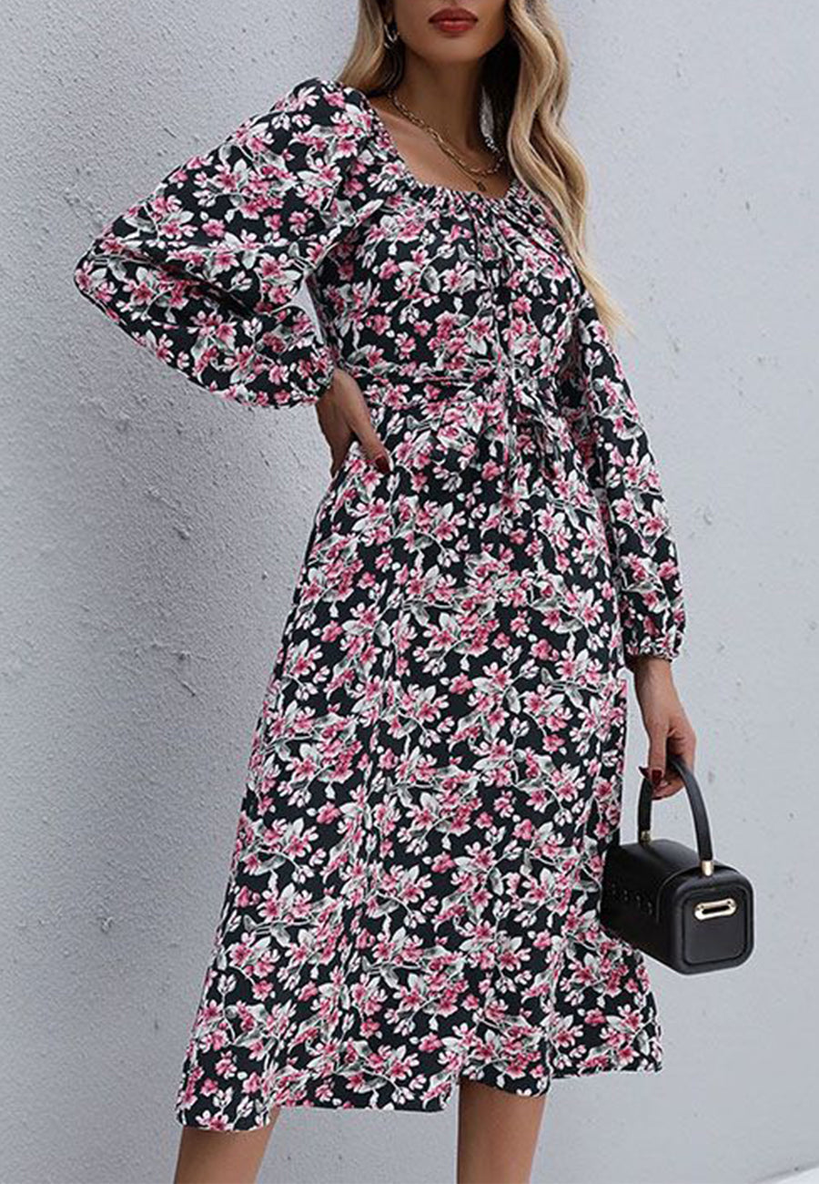 Square Neck Vintage Floral Dress