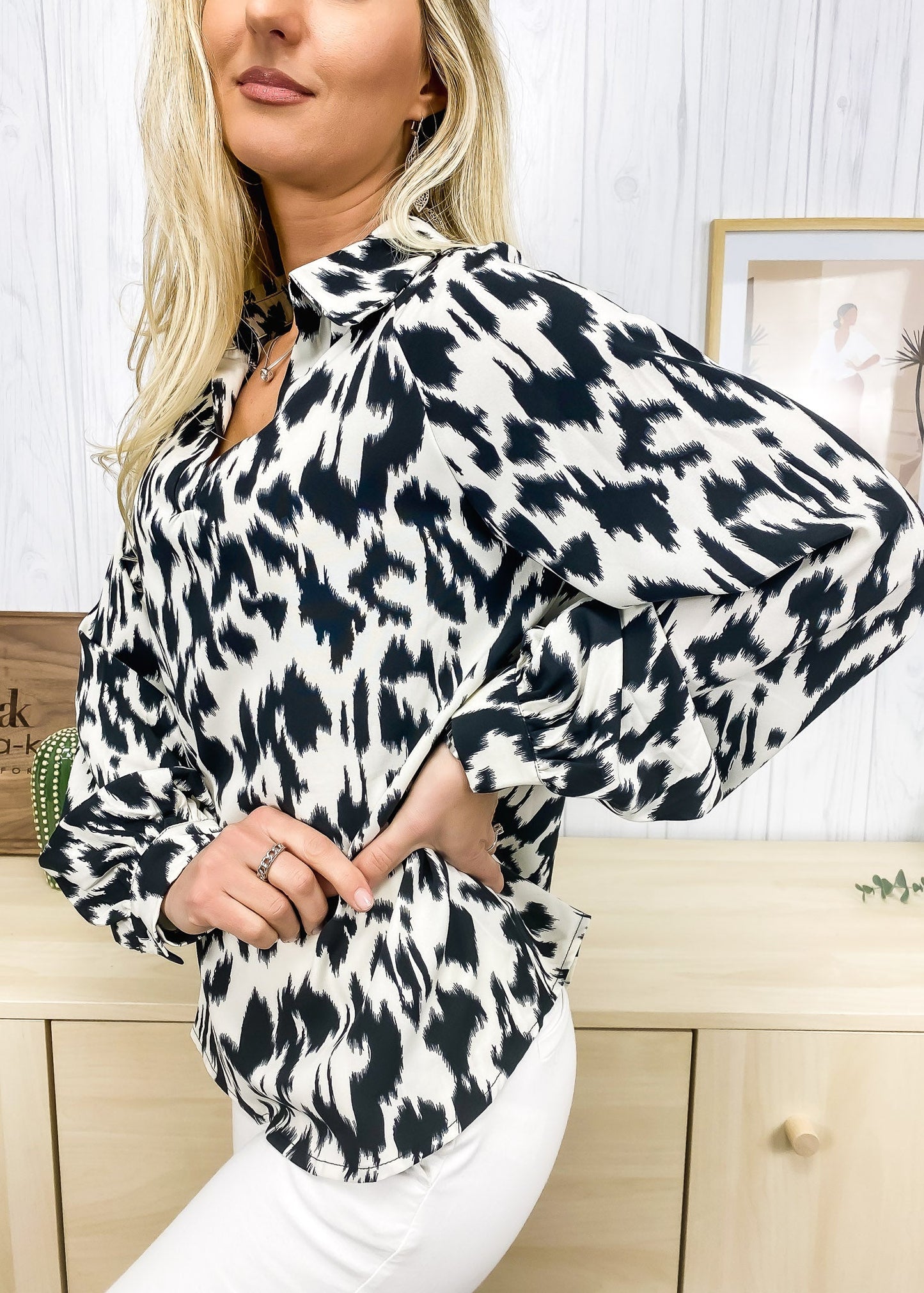 Animal Print Collared Blouse