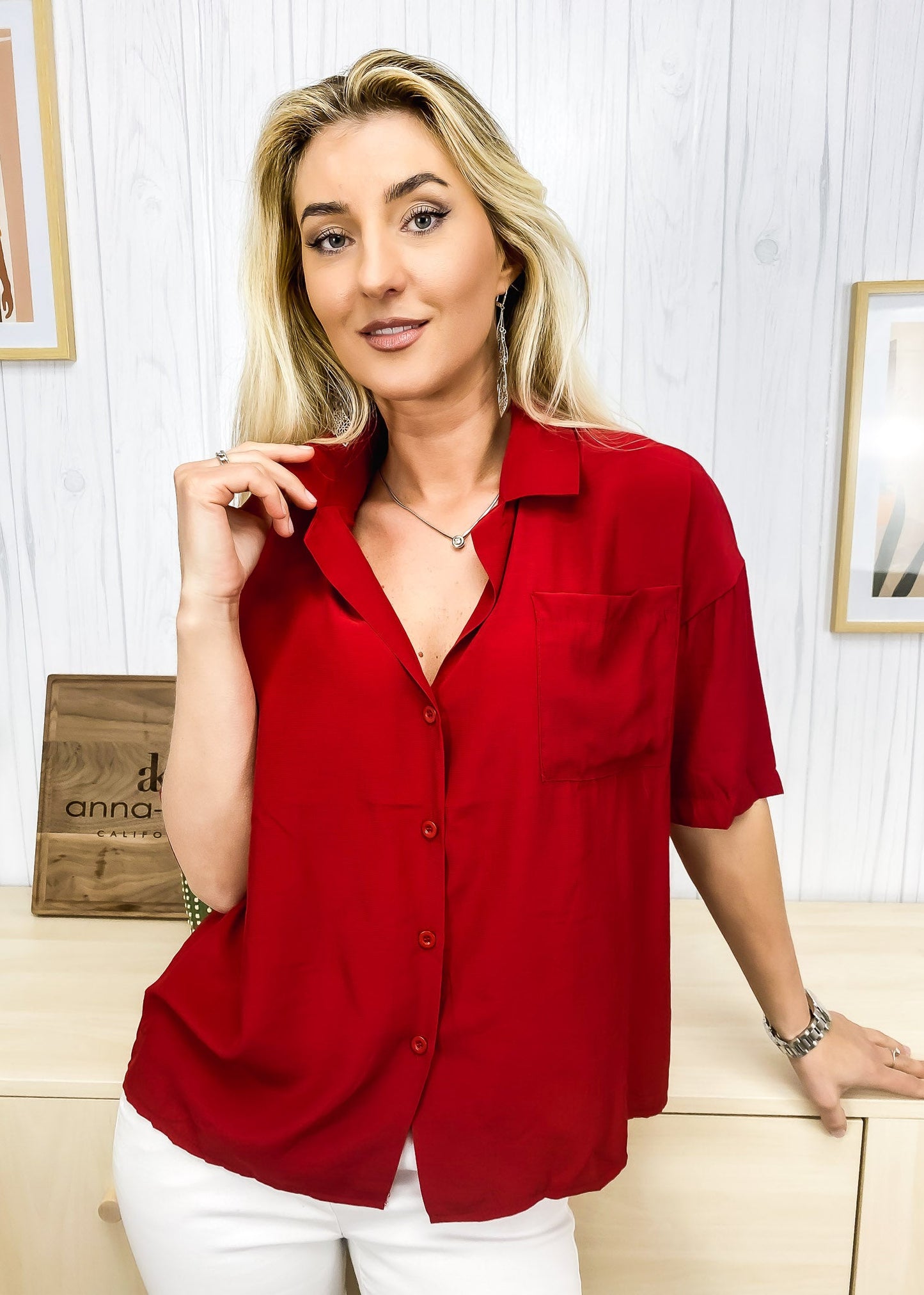 V Neck Button Down Shirt