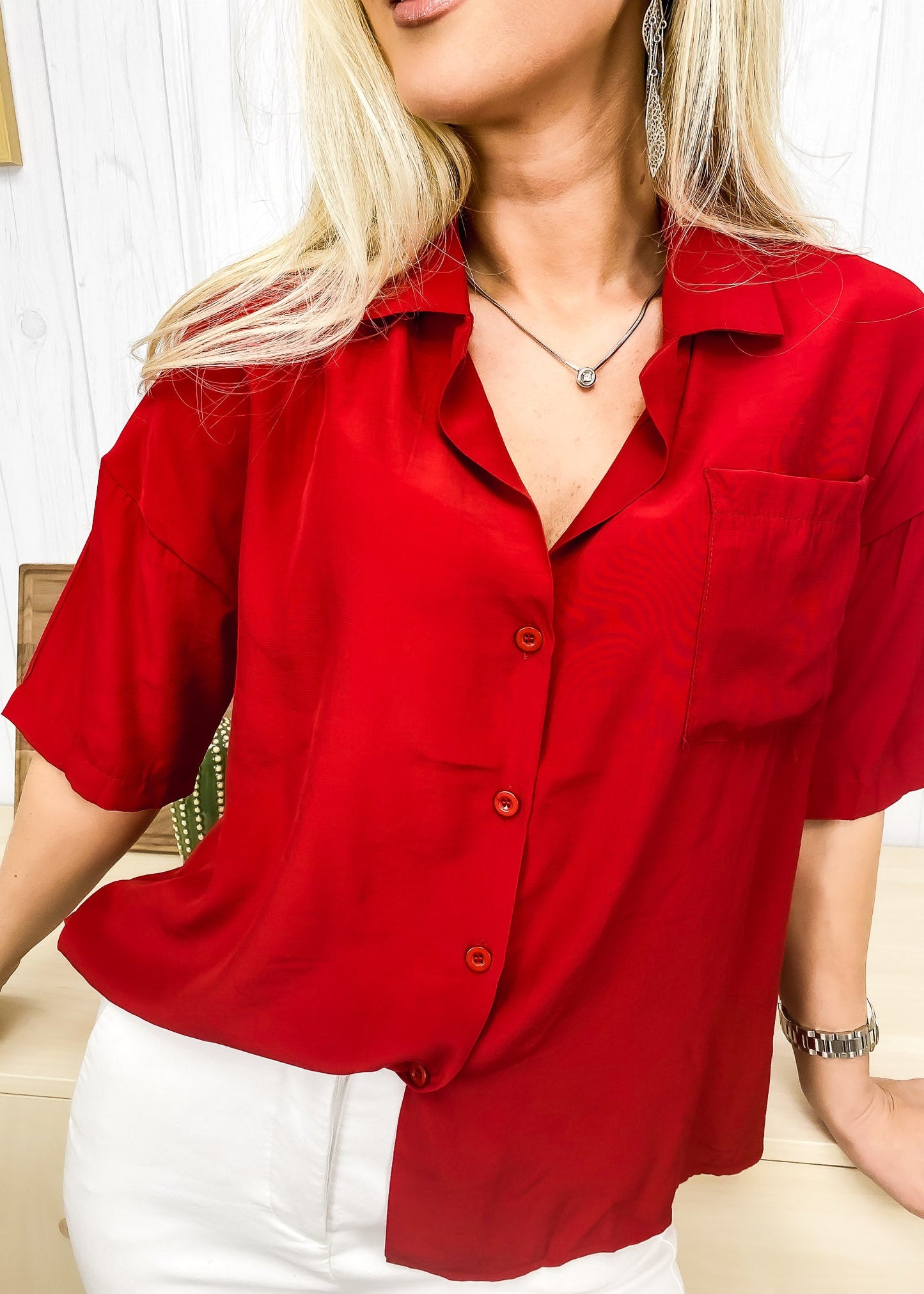 V Neck Button Down Shirt