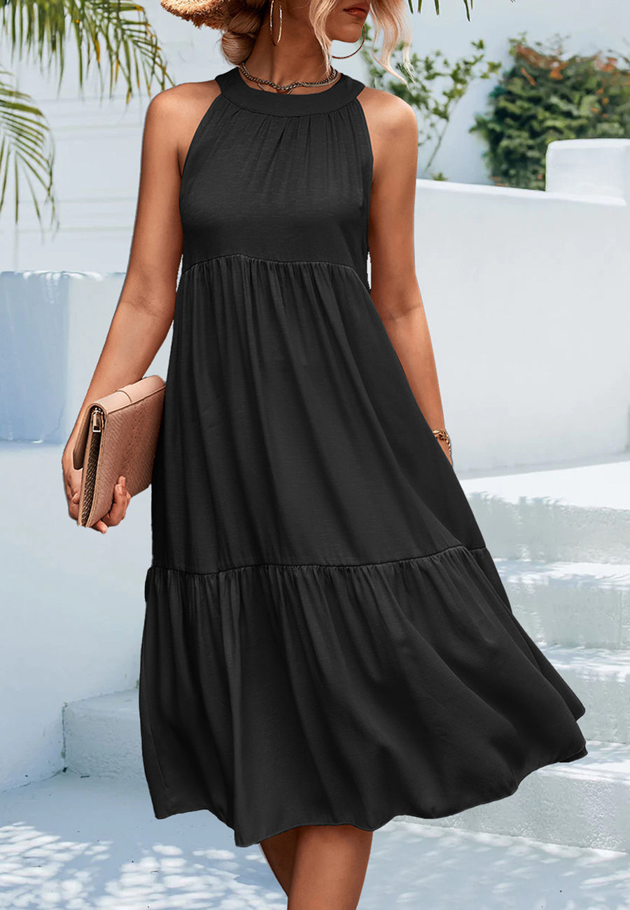 Solid Color Keyhole Back Dress