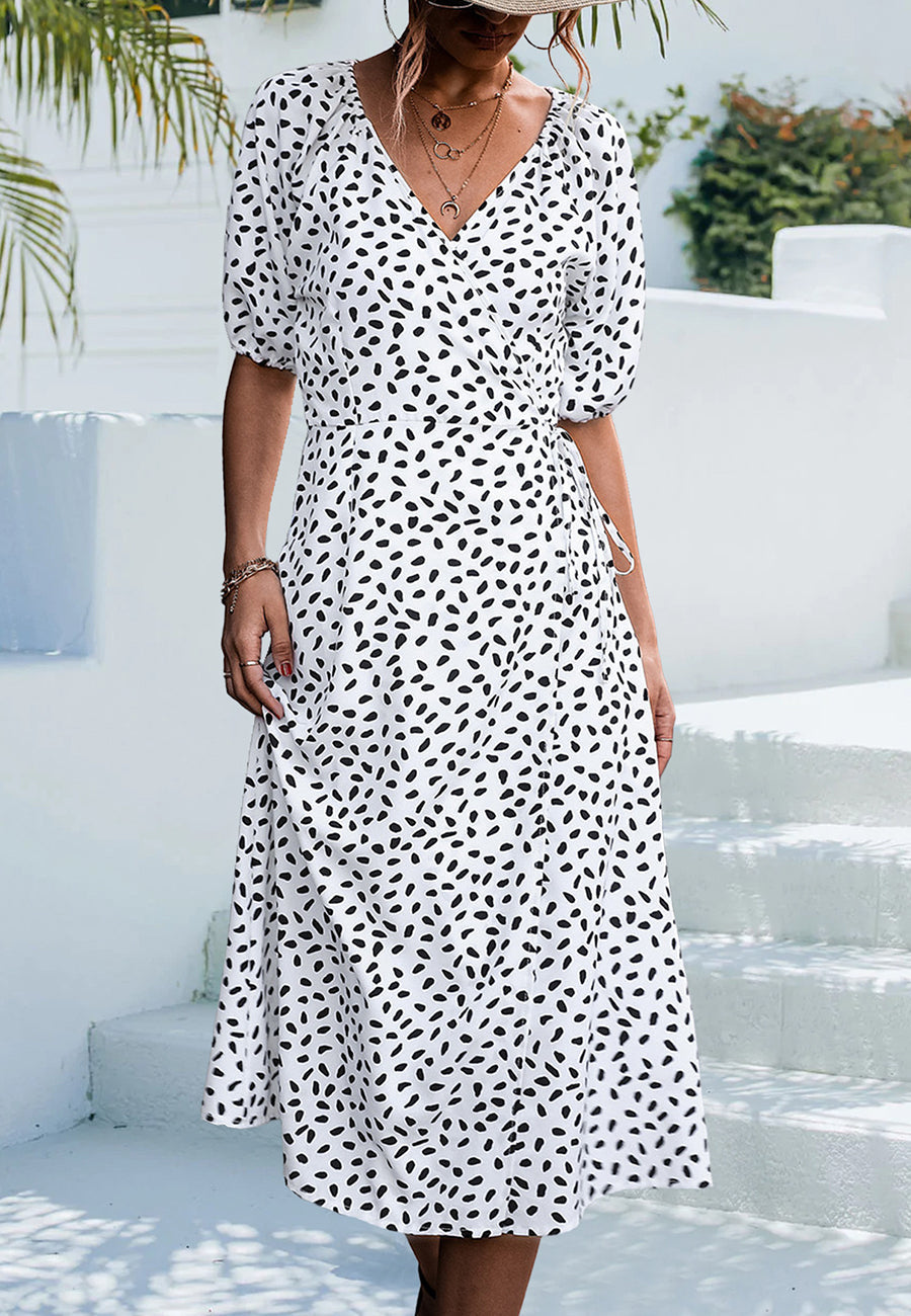 Cheetah Puff Sleeve Wrap Dress