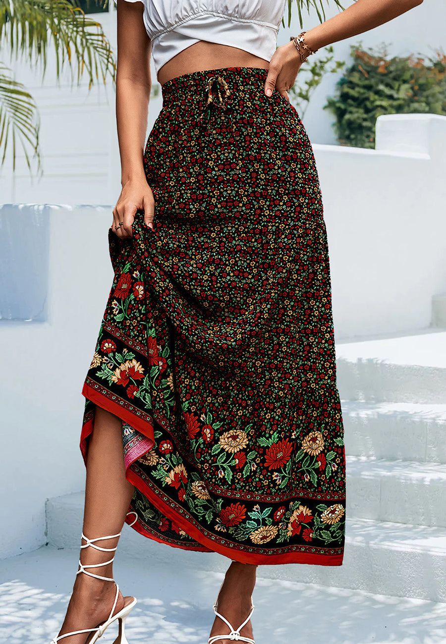 High Waist Floral Bohemian Skirt