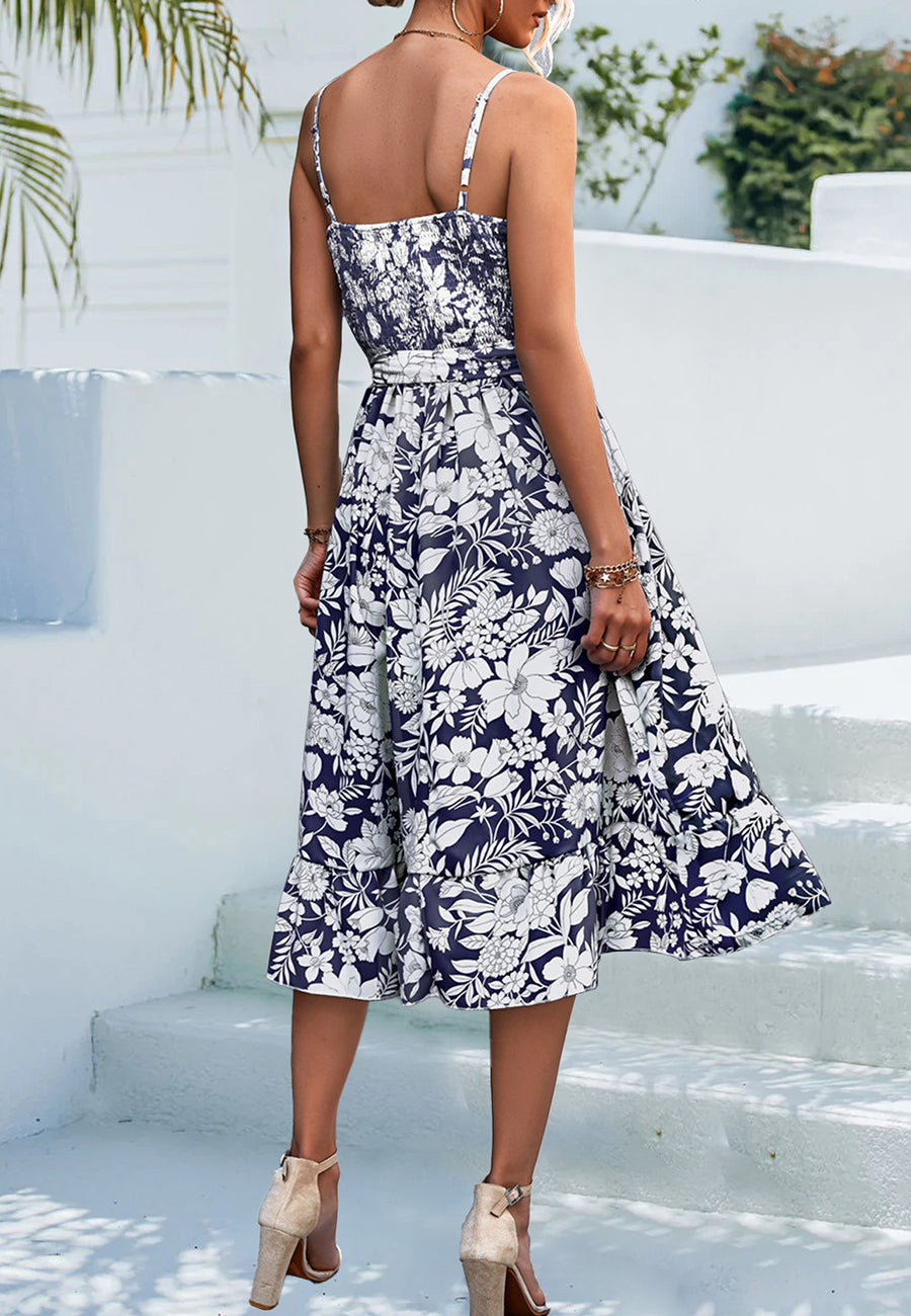 Ruffle Round Neck Floral Dress