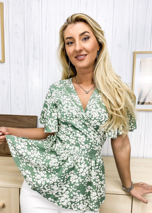 Floral Print Wrap Top