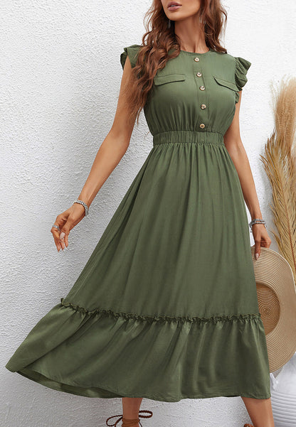 Ruffle Shoulder Button Front Dress