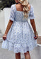 Puff Sleeve Ruffle Hem Dress