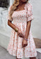 Puff Sleeve Ruffle Hem Dress