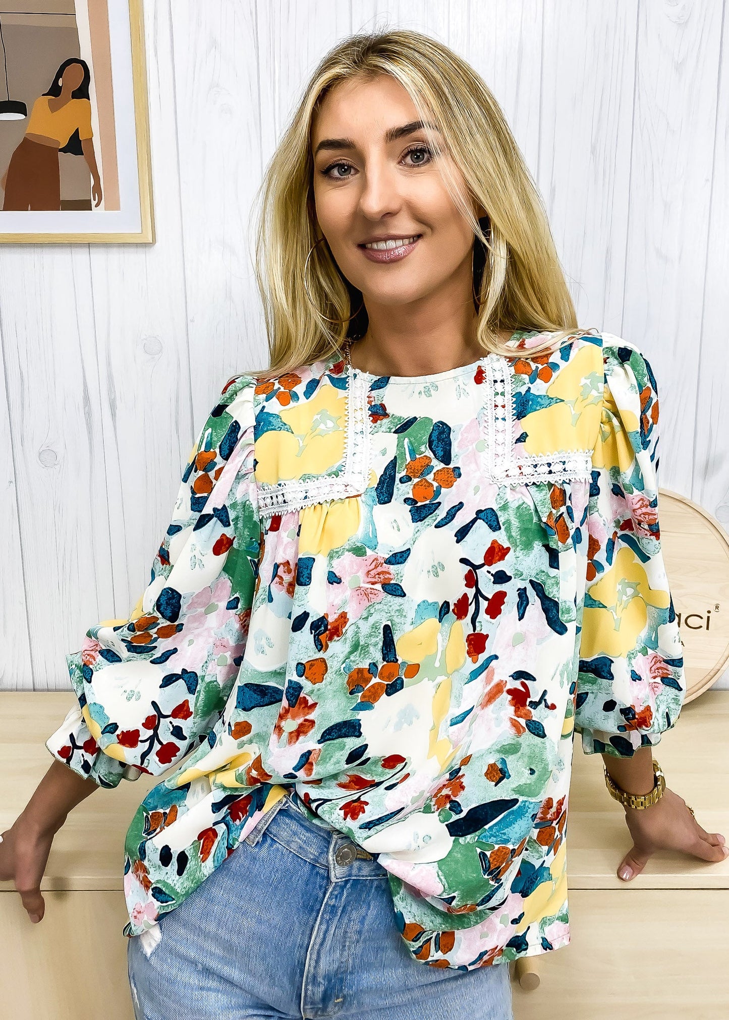 Multicolor Floral Lace Detail Blouse