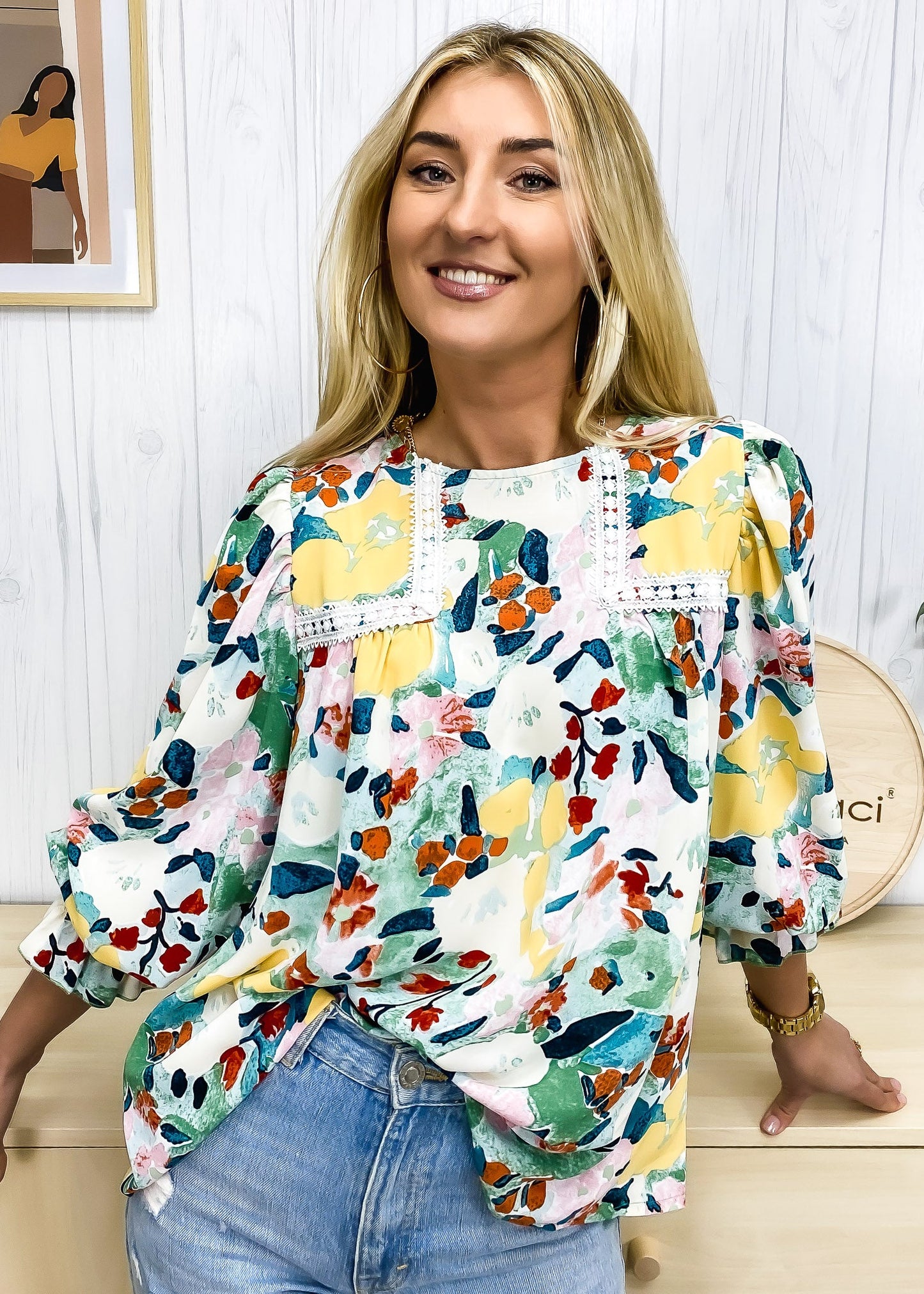 Multicolor Floral Lace Detail Blouse