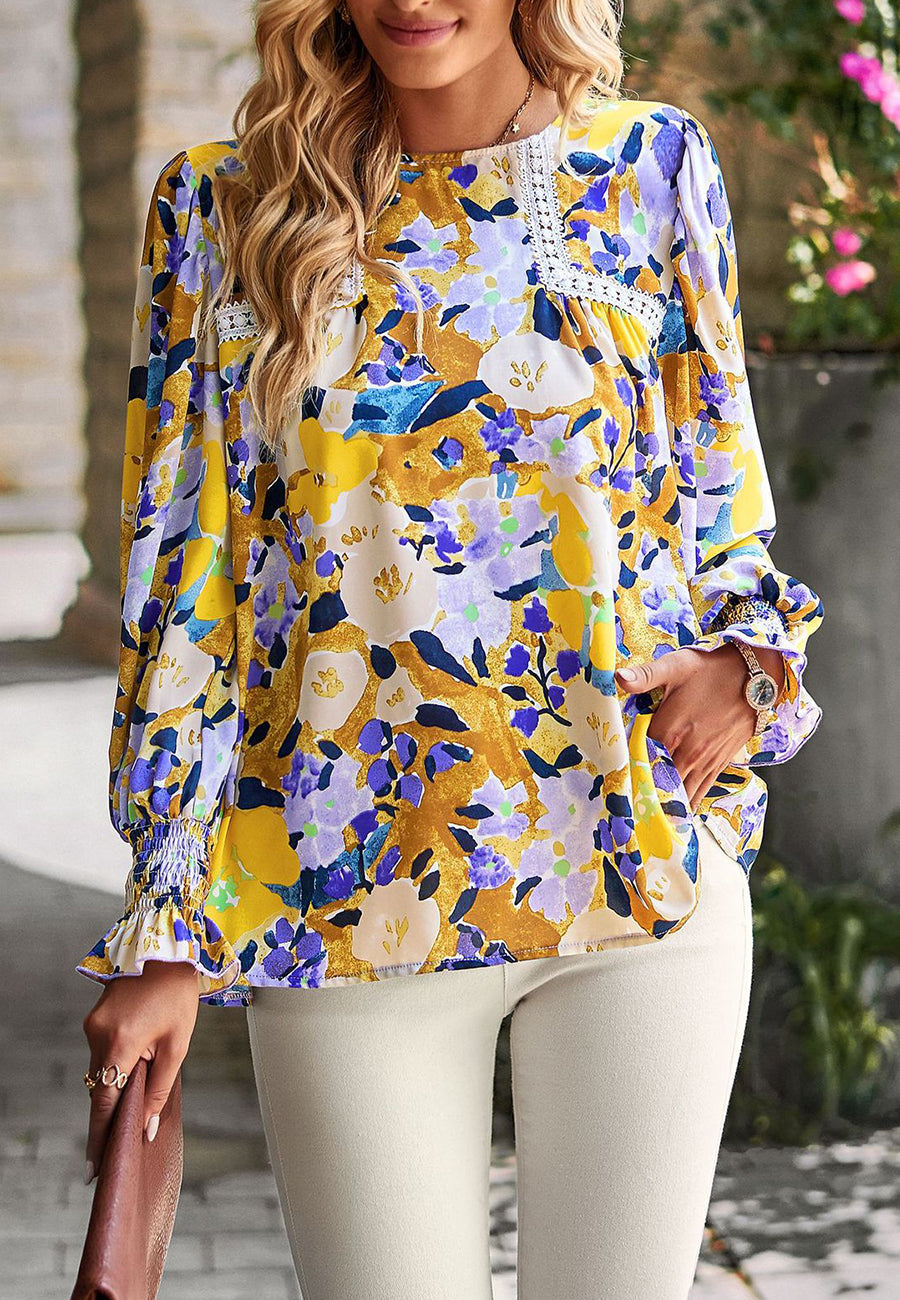Multicolor Floral Lace Detail Blouse